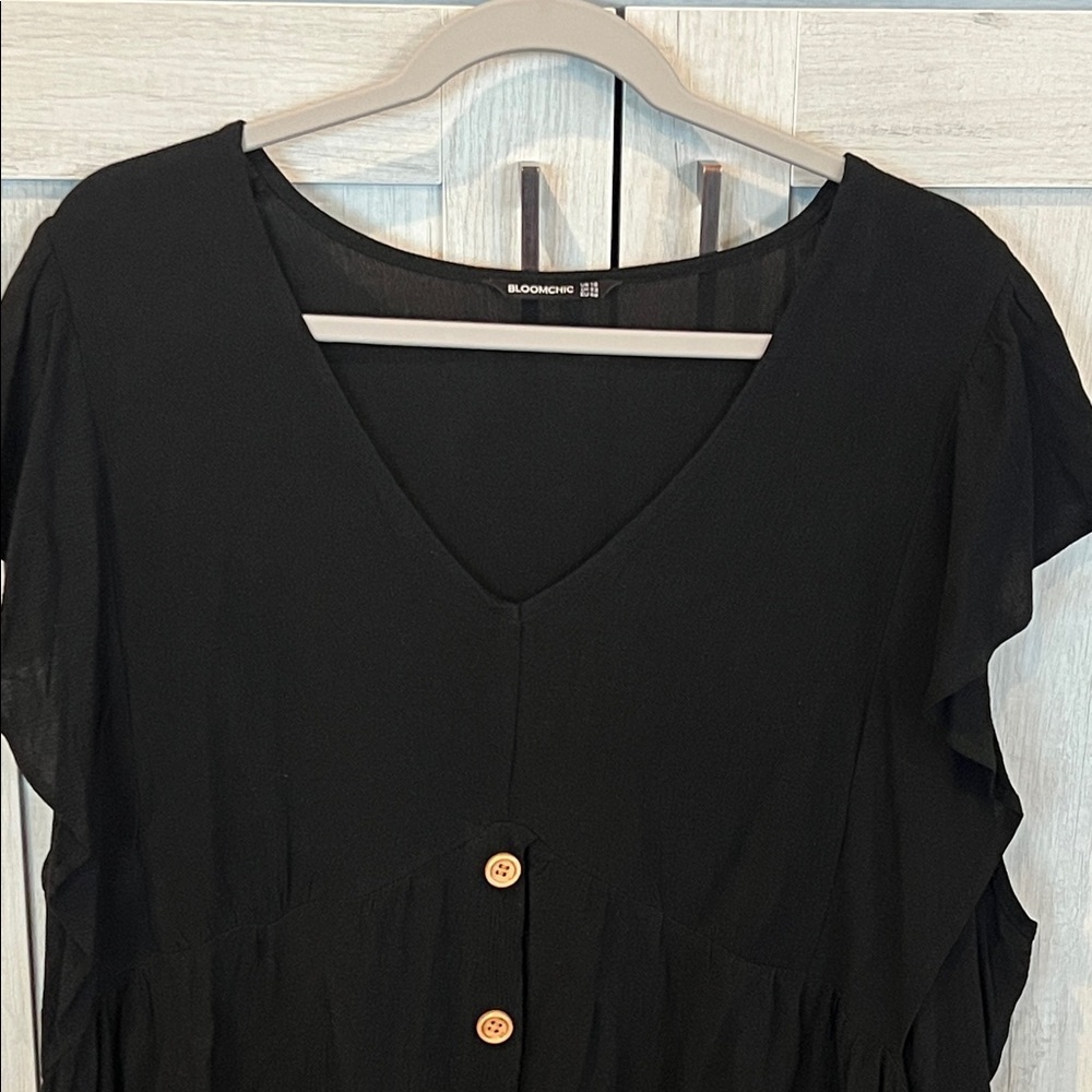 BloomChic Black V-Neck Blouse with Button Detail - Picture 9 of 9